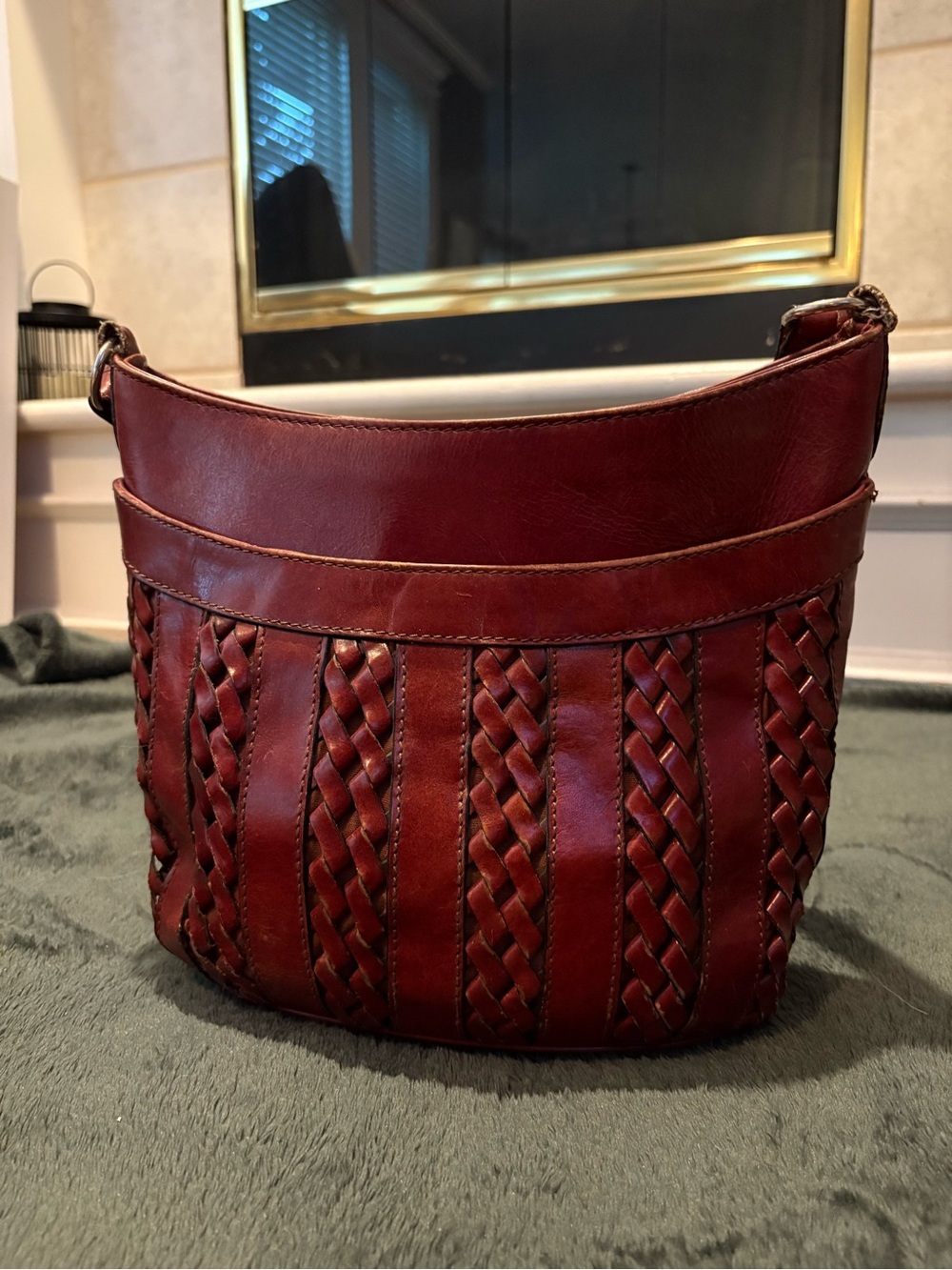 Vintage Etienne Aigner Genuine Leather Woven Bucket Bag | Oxblood
